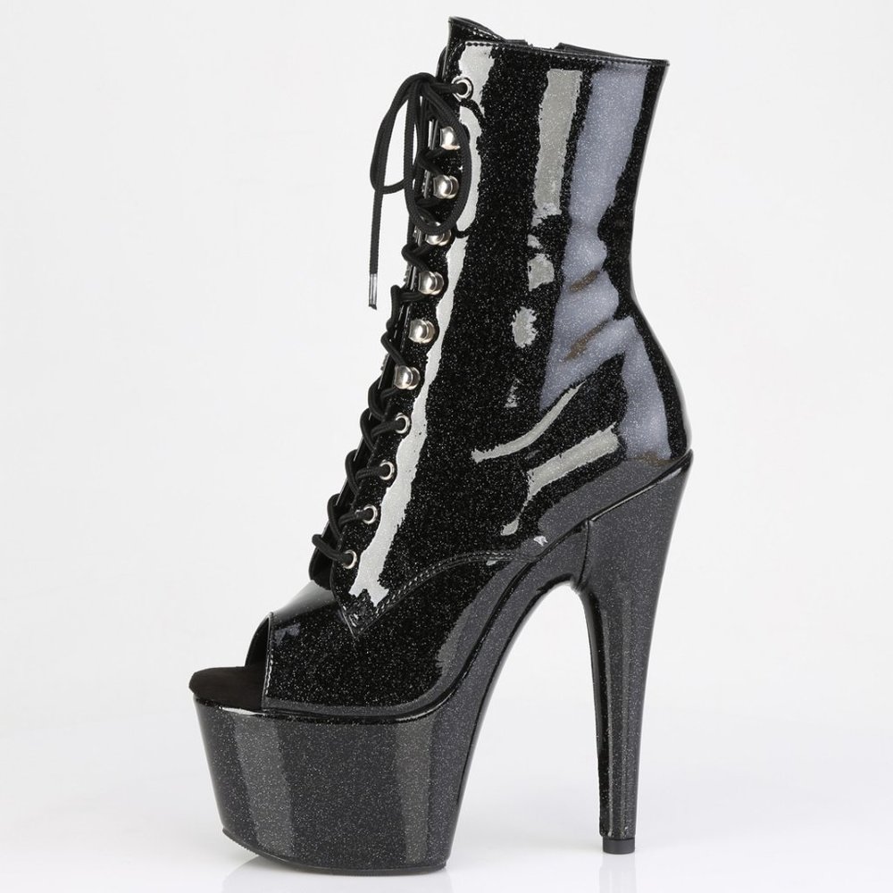 Glitter Platform High Heel Lace Up Ankle Boots